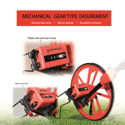 Smooth Rolling Distance Measuring Wheel In Feet With Ten Marking Flags And Handy Clip, 12.5 Inch Diameter, Pop Up Shaft, Instant Zero Out, Rugged Canvas Bag, Solid Gear For Yard Work Or Construction Jobs