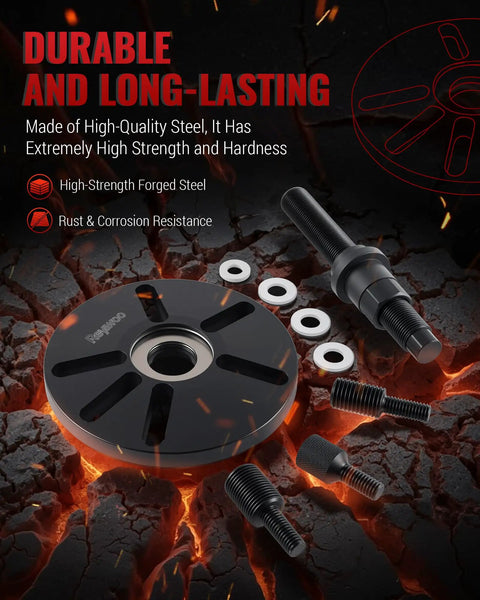 One Stop Pro Grade Harmonic Balancer Puller And Installer Tool Set with bolts and adapters on cracked ground texture