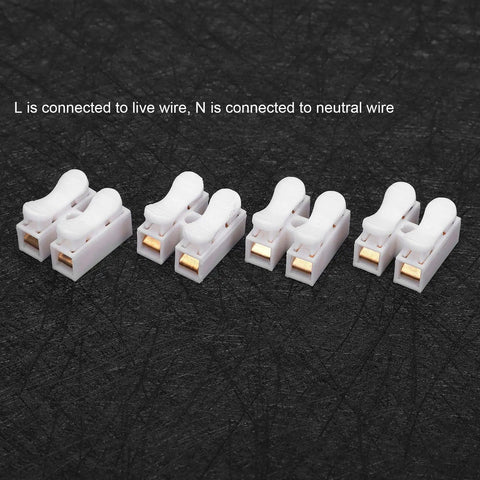500 Pack 2 Pin 10A 220V Push Wire Connectors Quick Connect Spring Terminal Blocks, white PVC, for LED strip lights DIY projects
