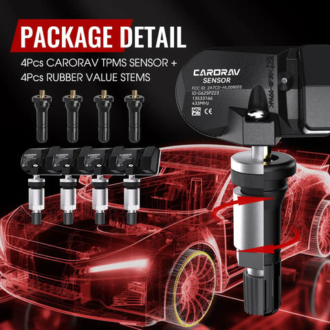Preprogrammed Tpms Tire Pressure Sensors Fit Gm Trucks And Suvs 433 Mhz Monitoring Kit 4 Pack contains sensors and rubber valve stems.