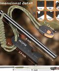 Go-To 6 Inch Ferro Rod Fire Starter Kit For Camping And Hiking With 3/8 Inch Rod Flint And Steel Survival Tool showing dimensions and paracord