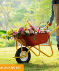 Gardener with a red wheelbarrow filled with flowers using 4.80 4.00 8 Inch Wheelbarrow Tire Replacement Set With Inner Tube Included Heavy Duty Beefed Up Tire And Wheel Kit With Three Quarter And Five Eighths Bearing Adapters And Spacers Non Slip Fit For Garden Cart Wagon White