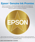 Epson Genuine Ink Promise badge with star logo on gold background, emphasizing quality and reliability for EcoTank Photo ET-8550 printer ink.