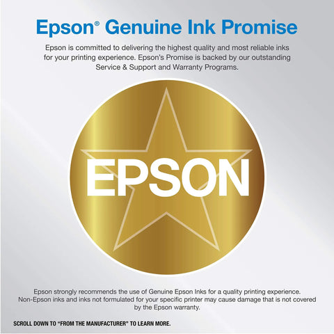 Epson Genuine Ink Promise badge with star logo on gold background, emphasizing quality and reliability for EcoTank Photo ET-8550 printer ink.