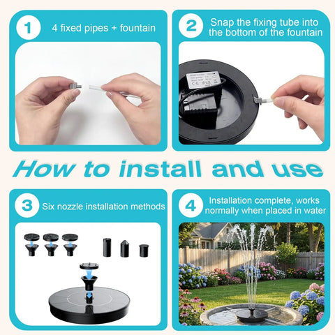 Step-by-step guide to setting up Solar Powered Bird Bath Fountain Pump Upgrade Mini Free Standing Water Pump For Garden Outdoor Pond.