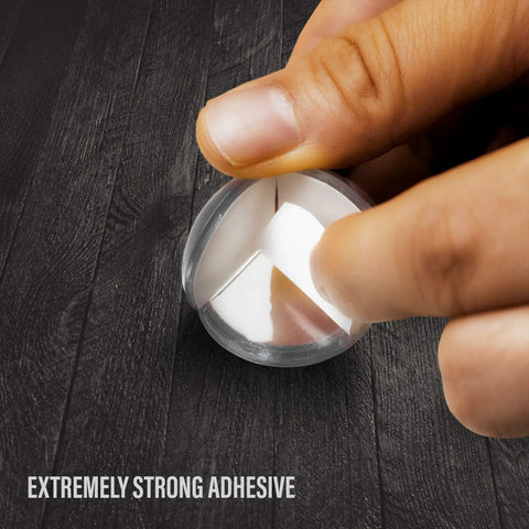 Hand peeling adhesive on 24 Pack Ultra Clear Corner Guards With Pre Applied Adhesive, Table Edge Protectors For Safe Play And Easy Install