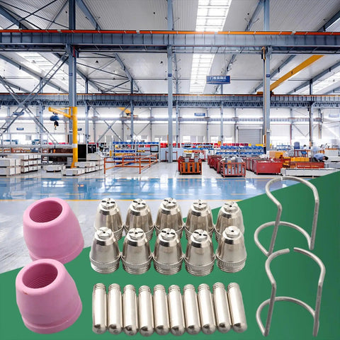 Premium Plasma Cutter Torch Consumables Kit For Cut60 And Lgk60 Machines Fits Ag60 SG55 Wsd60 Torches, includes nozzles and electrodes.