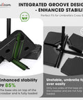 Beefy Heavy Duty Patio Offset Umbrella Base Stand With 180 Lb Sand Or Water Fill Capacity showing groove design and plates