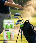 Golfer using club while Golf Bag Organizer And Club Carrier For On The Go Golfers Portable Storage Clip securely holds clubs