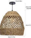 Seagrass Chandelier With Handwoven Rattan Wicker, Rustic Ceiling Hanging Light Fixture, 15.74 Inch Boho Farmhouse Vibe