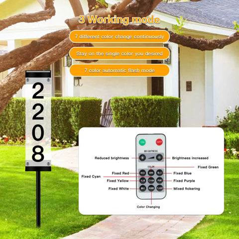 Solar Address Sign With Remote Control LED House Numbers For Outdoor Yard Waterproof Multicolor Plaque with display modes