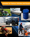 Collage of vehicles and equipment for 12V Fuel Transfer Pump Delivers Up To 120 Gallons Per Hour For Gas Or Diesel use.