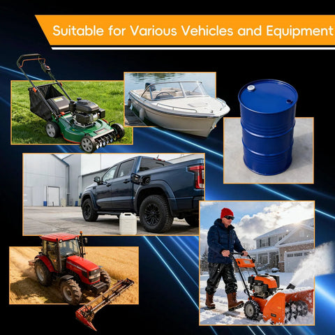 Collage of vehicles and equipment for 12V Fuel Transfer Pump Delivers Up To 120 Gallons Per Hour For Gas Or Diesel use.
