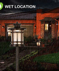 Low Voltage LED Landscape Path Light with crackled glass shade 3.4W 155LM 12V to 15V wired positioned outside in the rain
