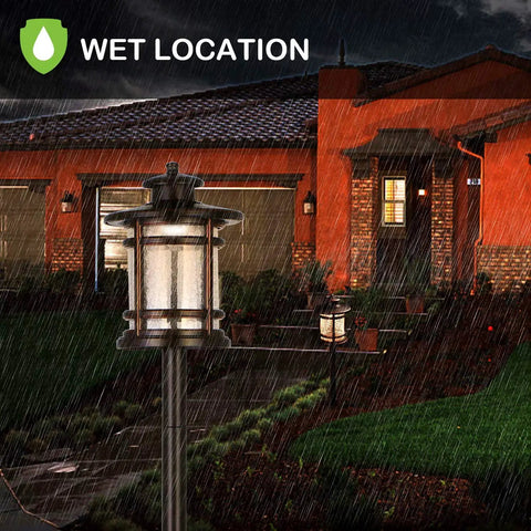 Low Voltage LED Landscape Path Light with crackled glass shade 3.4W 155LM 12V to 15V wired positioned outside in the rain