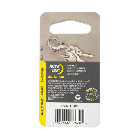 Packaged Size 2 Stainless Steel S Biner With SlideLock Dual Locking Gates for Keys on cardboard backing