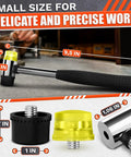 Go To Lightweight Double Sided Rubber Mallet Hammer With Plastic Head And Stainless Steel Non Slip Ergonomic Grip for jewelry making, showing replaceable 2.4 inch head and 9.5 inch grip.