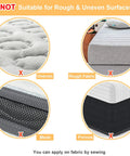 Diagram showing surfaces unsuitable for Non Slip Mattress Pad With Self Adhesive Hook And Loop Tape, including uneven, rough fabric, mesh, and porous surfaces.