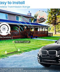 Solar Wireless Driveway Alarm For Cars Only Easy Car Only Vehicle Detector With Low False Alarms Weatherproof Outdoor Sensor Works In Rain Or Snow Temperature Range Minus Four To One Forty Fahrenheit Quick Setup And Reliable Alerts installed in yard with car