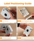 Label positioning guide for Straight Up Sleek Pocket Friendly Bluetooth Label Maker With Built In Battery And Sweet Template Pack.