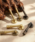 Slick Eight Piece Set Of Black Solid Brass Cabinet Knobs And Drop Style Pulls For Kitchen Drawers And Cupboards With Dang Tough Screw Mount Hardware That Brings Badass Retro Charm To Your Home, showing various stylish handles.