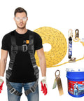 Safety Harness With 50ft Vertical Rope And Anchor Set For Roofers And Construction Pros Fall Arrest Kit OSHA And ANSI Compliant Gear
