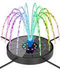 Solar Fountain Pump For Bird Bath With 3 Spray Height Adjustments Upgraded Glass Panels LED Lights 6 Nozzles