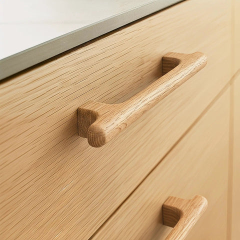 Oak Solid Wood Drawer Pulls, 7.56 Inch, Handmade Round Cabinet Knobs And Handles on light wood dresser