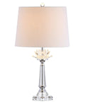 Clear Crystal LED Table Lamp 24.5 Inches With White Linen Drum Shade, Dope Hollywood Regency Modern Glam Candlestick Lamp