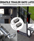 Quality Top Shelf Heavy Duty Trailer Gate Latch Weld On Spring Lock Assembly With Reinforced Latch Pins shown in various angles for securing cargo doors.