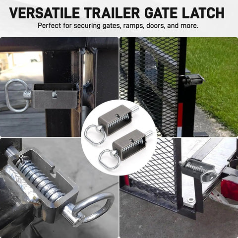 Quality Top Shelf Heavy Duty Trailer Gate Latch Weld On Spring Lock Assembly With Reinforced Latch Pins shown in various angles for securing cargo doors.
