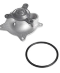 Upgrade Your Ride With This Direct Fit Engine Water Pump For Dodge Grand Caravan 2001 To 2007 showing silver pump and black O-ring.