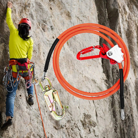 Steel Core Flip Line For Tree Climbing With Half Inch By Eight Foot Wire Rope Heavy Duty Triple Lock Carabiner Adjuster shown