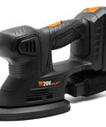 Cordless Palm Sander With 20V Max 2.0Ah Battery And Charger, angled nose, black, dual grip, Model 20401