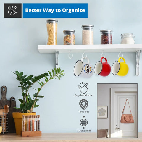 Heavy Duty Ceiling Hooks Set Of 12 2.9 Inch Vinyl Coated Hooks For Hanging Plants and Cups in kitchen, white background