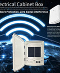 Rugged Waterproof NEMA Enclosure With AC Outlet, open view highlighting UV-resistant ABS plastic for indoor and outdoor use.