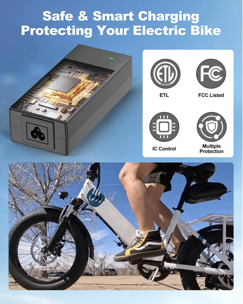 Electric Bike Charger For Rad Power Bikes And Lectric XP 1.0 2.0 3.0 XPremium Ebikes DC 5.5mm With LED Status Light in use
