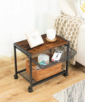 Under Desk Printer Stand With Wheels, Industrial Grade 2 Tier Printer Cart On Casters, Rustic Brown And Black Finish in living room