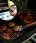 Stainless Steel BBQ Grill Tools Set With Ergonomic Wood Handles Includes Spatula Tongs Knife Fork And Carry Bag for grilling burgers