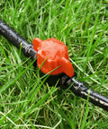25 Pack One Quarter Inch Drip Irrigation Shut Off Valve Inline Cut Off Valve Fits One Quarter Inch Drip Tubing For Garden Lawn Watering Easy Flow Control Durable Inline Valve For Irrigation Systems, red inline valve on black drip tubing in grass
