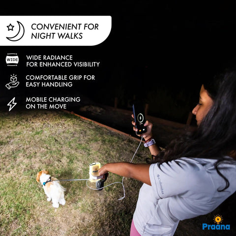 Person using Three In One Solar Survival Kit Emergency Flashlight With 5000mAh USB C Power Bank And Seven Watt Solar Panel outdoors