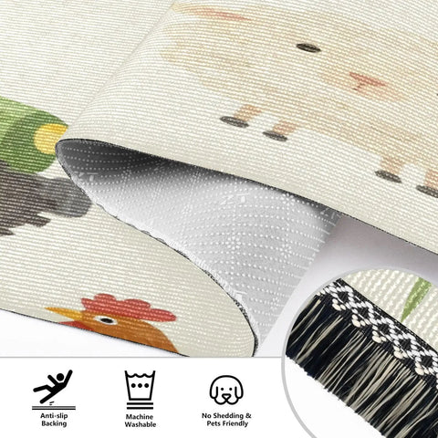 Farm Animals Cartoon Tractor Runner Rug 2x6 Non Slip Low Pile Machine Washable Hallway Rug For Entryway Kitchen Laundry Room