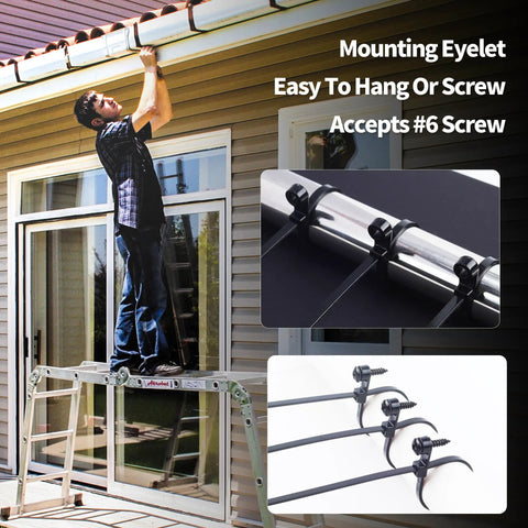 Man using 8 Inch Mountable Cable Zip Ties Kit With 200 Screws, Heavy Duty Nylon Tie Downs on outdoor gutter installation