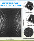 Grab And Go All In One 11 Piece Camping Gear Set For One To Two People Including Tent Sleeping Bag Stainless Steel Mess Kit Waterproof Tarp And More For Backpacking Road Trips Beach Backyard Fun And Family Campouts - Image of a heavy duty waterproof tarp with pre-drilled holes and ground nails, size 98.4x118 inches.