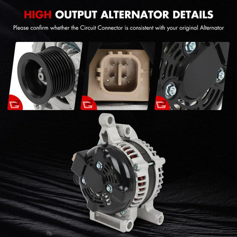 Heavy Duty 150A 12V Alternator For Toyota Tundra 5.7L 2007 2021, close-up view showing various parts and connector