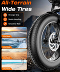 All Terrain Fat Tire Electric Bike For Adults With 2500W Peak Motor close up of wide 20 inch fat tire on varied terrain