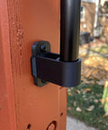 Tiki Torch Deck Or Fence Mount Kit Black For Three Quarter Inch And One Inch Poles Four Sets Keeps Torches Mounted Off Deck Or Rail To Cut Clutter And Keep Kids And Pets Safe Easy Install Durable Made In USA.