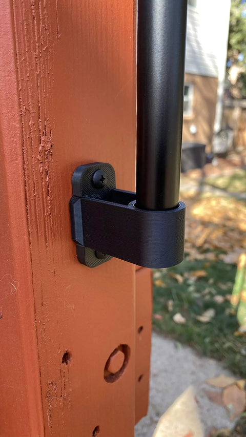 Tiki Torch Deck Or Fence Mount Kit Black For Three Quarter Inch And One Inch Poles Four Sets Keeps Torches Mounted Off Deck Or Rail To Cut Clutter And Keep Kids And Pets Safe Easy Install Durable Made In USA.