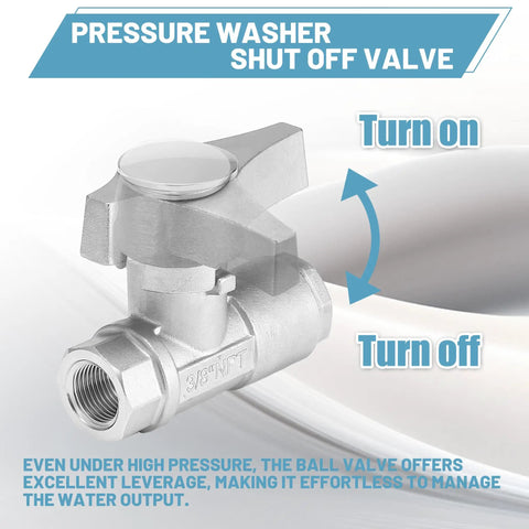 Beefy 3/8 Inch Quick Connect Ball Valve Kit For Pressure Washer Hose, High Pressure Shut Off Valve, 304 Stainless Steel, 5000 PSI
