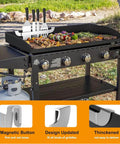 Magnetic Design 10 Inch Griddle Spatula Holder Stainless Steel Tool Rack for flat top grills, shown holding spatulas outdoors.